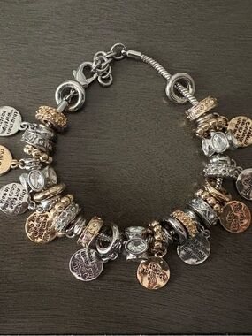 Two-Tone Silver & Rose Gold Charm Bracelet - Elegant Women's Jewelry
